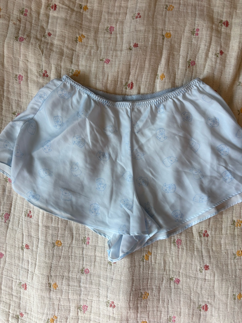 Light Blue Women's Sleep Shorts Babydoll Lounge Shorts With Bunnies